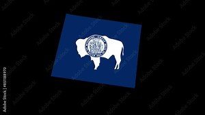 Wyoming state flag United States map outline zoom black background