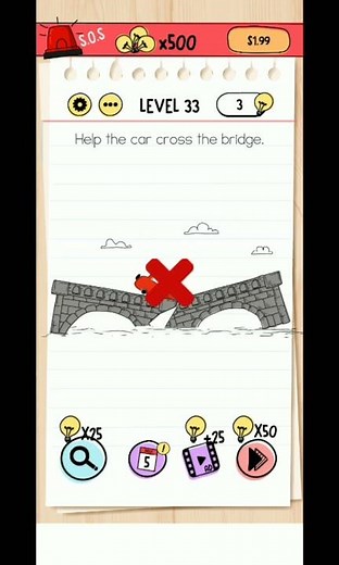 Brain Test Tricky Puzzle Level 33 solved || Help the car cross the bridge level solution