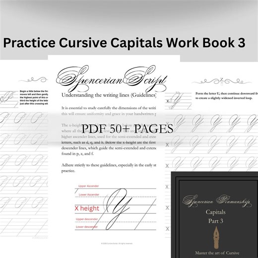 Cursive Handwriting Practice | Spencerian Capitals Workbook | Elegant Letter Practice (PDF Download) - Etsy