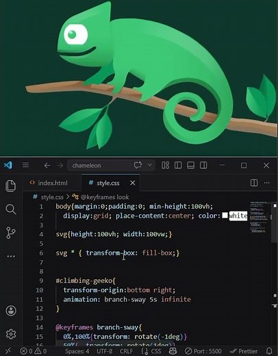 How to create Chameleon by using HTML and CSS in VS code.