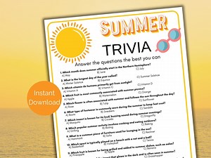 Summer Trivia Game, Summer Quiz, Printable Summer Game, Summer Party Game for Cookouts and Picnics, Summer Activity for Kids and Adults - Etsy