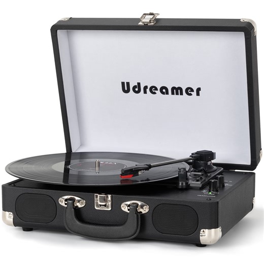 Udreamer Bluetooth Portable Suitcase Record Player with 3-speed Turntable & Built-in Speakers | Black