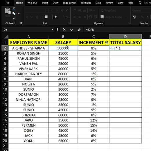 How to find Total Increment salary in Excel | #excel #exceltips #reels #shorts #viral #education