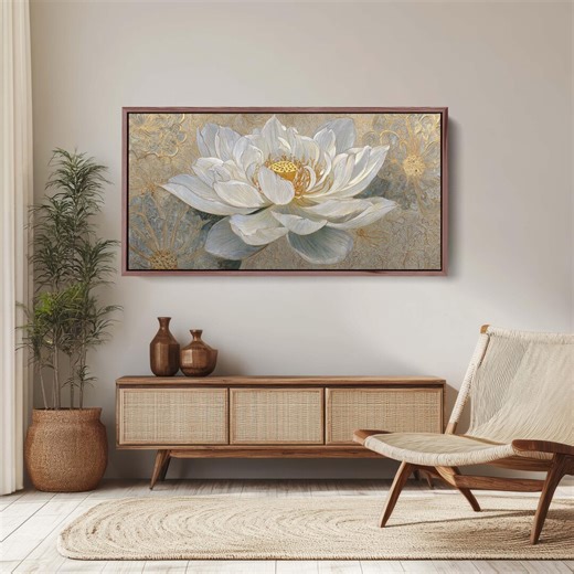 Luxurious White Lotus With Gold Filigree Canvas Print - Ornate Zen Wall Decor - Etsy