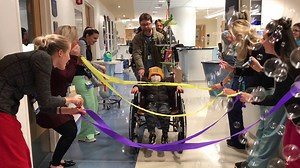 36K views · 1.5K reactions | After his transplant, the team on 6 West gave Lucas a discharge celebration fit for a king! Watch his grand exit parade filled with bubbles, streamers and tons of dancing! | Boston Children’s Hospital | Facebook