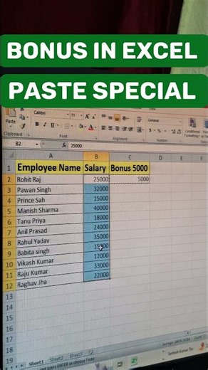 Bonus in Excel | Paste Special Excel | Excel tips #excel #exceltips #excelformula #shorts#skills#skt
