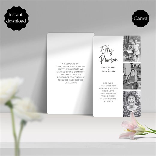 Simple Funeral Prayer Card Template, Memorial Card With Photo Collage, Minimalist Remembrance Card, Celebration of Life - Editable in Canva - Etsy