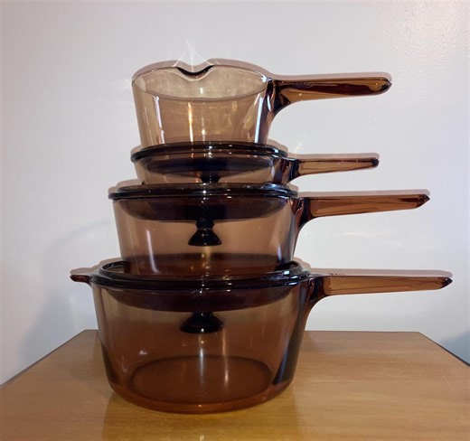 Vintage Pyrex Visions Corning Ware Amber Brown Glass 7 Piece Pots and Lids Set- 2.5, 1.5, 0.7, 0.5 Liters - Etsy