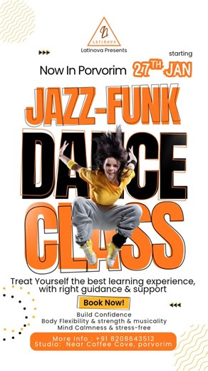 Latinova_ftc on Instagram: "🔥 JAZZ FUNK DANCE CLASSES — NOW IN PORVORIM! We’re super excited to launch our JAZZ FUNK batch in Porvorim, in collaboration with @snadenshawnstudios 💥 ---- Starting 27th Jan 2026 ----- These classes are open for everyone — no matter your age or experience. ✨*Anyone. Everyone. CAN dance.* ✨ High-energy moves, confidence, groove, and pure fun — come train, vibe, and express yourself through Jazz Funk 💃🔥 Class days : Tuesday & Friday : 5pm to 6pm . 📍 Location: Stud