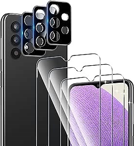 QHOHQ 3 Pack Screen Protector for Samsung Galaxy A32 5G/M32 5G (Not fit A32 4G＆M32 4G) with 3 Pack Camera Lens Protector, HD Tempered Glass Film, 9H Hardness, Anti-Scratch, Easy Install, Case Friendly