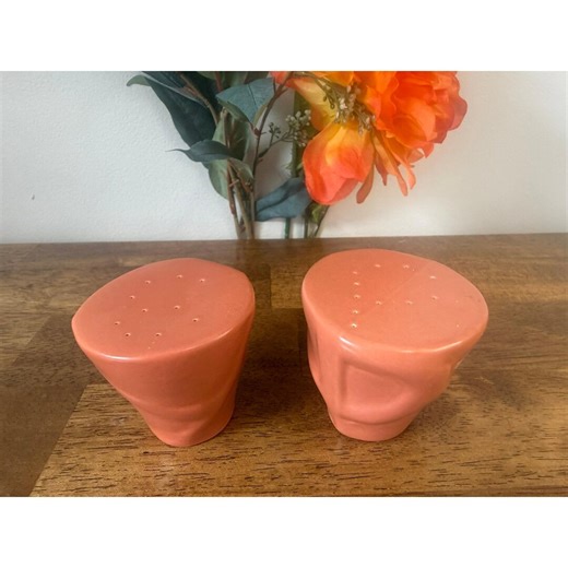 Vintage Handmade Terra Cotta Salt Pepper Shakers Coral Pink Modernist Pottery - Etsy