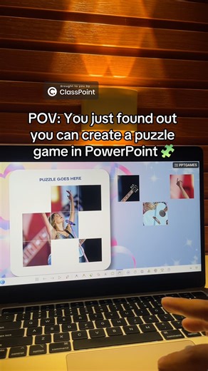 Hosting a PowerPoint game night with an audience? How about creating a puzzle game right in PowerPoint! 👾 #PowerPoint #games #powerpointpresentation #powerpointdesign #taylorswiftedit #tutorialvideo | ClassPoint