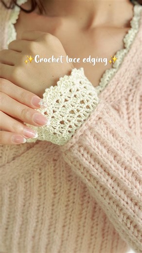 Crochet sleeve lace edging 🧵 #shorts #crochet | Chenda DIY