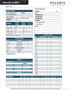 POLARIS RPG - Exo Armor & Vehicle Sheet - Black Book Editions | Polaris 3.1 | DriveThruRPG
