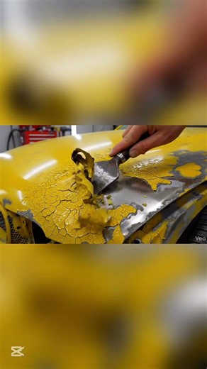 Cracked 🚕Yellow Car Hood Scraping to Bare Metal | Satisfying ASMR
