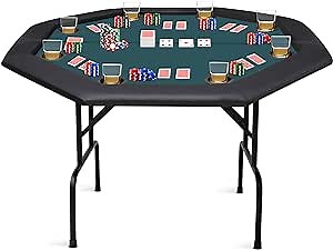 Poker Table Foldable Texas Holdem Poker Table Portable with Folding Legs for Card Game and Casino Gambling 8 Player Octagon