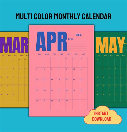 2026 Printable Calendar | Large Colourful Monthly Wall Plannerlist| Week Starts Sunday & Monday | A3 A4 and US Letter PDF (PDF Download) - Etsy UK