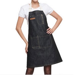 [Hot Item] Denim Jean Apron Napron with Embossed Logo on Leather