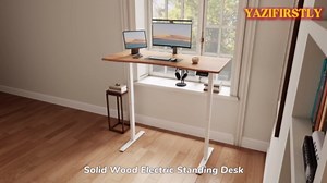 Solid Wood Electric Standing Desk 47"x23.6"Home Office Desk,Adjustable Workbench with 3 Stages Dual Motor, Computer Workstation with T-Shaped Metal Bracket,Walnut Standing Table for Gaming Room(1 Box)