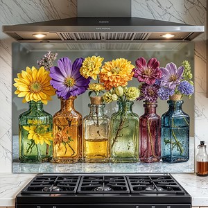 Tempered Glass Backsplash for Kitchen - Easy to Clean, Heat Resistant Stove Backsplash - Flower Design - Etsy