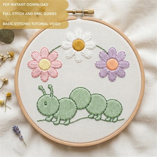 Caterpillar Parade Embroidery Pattern PDF | Garden Insect Hand Embroidery Design - Etsy