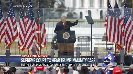 7.5K views · 343 reactions | The Supreme Court has agreed to take up former Pres. Trump's claim of absolute presidential immunity, further delaying Special Counsel Jack Smith's election interference trial. Devin Dwyer reports. https://trib.al/r9RX4YV | ABC World News Tonight with David Muir | Facebook