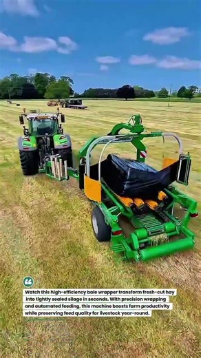 🚜 Ultra-Fast Bale Wrapping Machine in Action #FarmingTech #TractorPower #AgriInnovation
