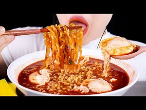 ASMR MUKBANG | Soupy Buldak Fire Noodles with Yolky Poached Eggs | Eating Sounds No Talking