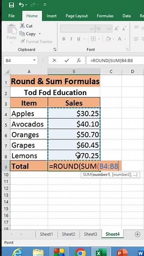 Excel Round Sum Function in #microsoft #excel #msexcel #shorts #computer #education #tricks