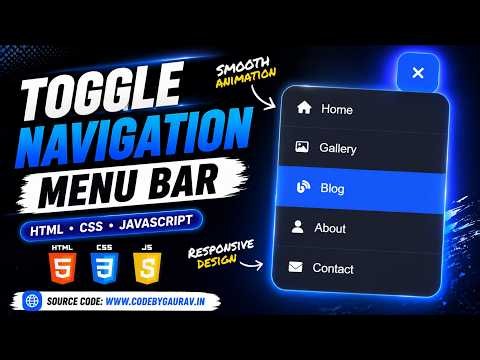 Build a Responsive Toggle Navigation Menu Bar (HTML, CSS & JS Tutorial)