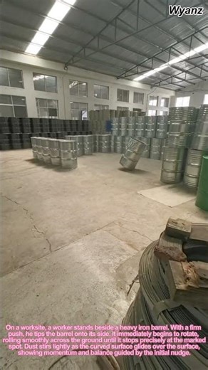 construction work in action tilting iron barrel rolling into place