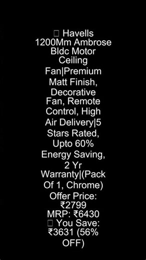 Havells 1200Mm Ambrose Bldc Motor Ceiling Fan|Premium Matt Finish, Decorative Fan, Remote Control...