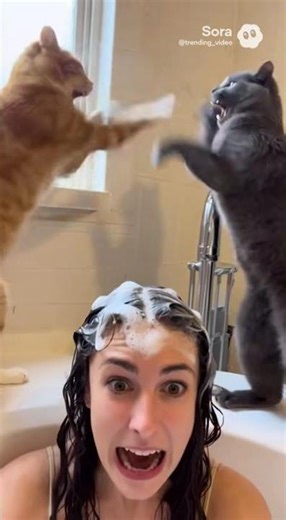 Two Cats Fight in the Bathroom 🐈🐈🐈🐈🐈
