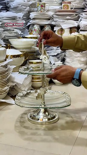 3-Tier Silver Cake Stand with Crystal-Edged Plates