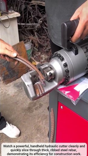 The process of cutting rebar with a portable hydraulic cutter