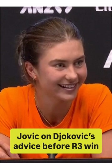 Iva Jovic on speaking with her idol Djokovic before the Paolini match “He gave me some very attentive tips before my game and something I can try to incorporate into the match….it was to open up the court a little better, to not rush, & to find some more width” 🎥: 🎾Australia Watch Full Video in the App
