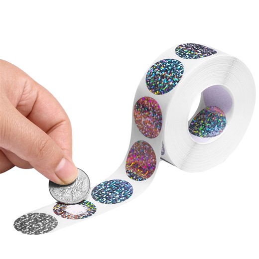 Custom Scratch Off Sticker Roll Round Holographic Scratch off Stickers Silver Hologram Labels for Making Surprise Reward Cards