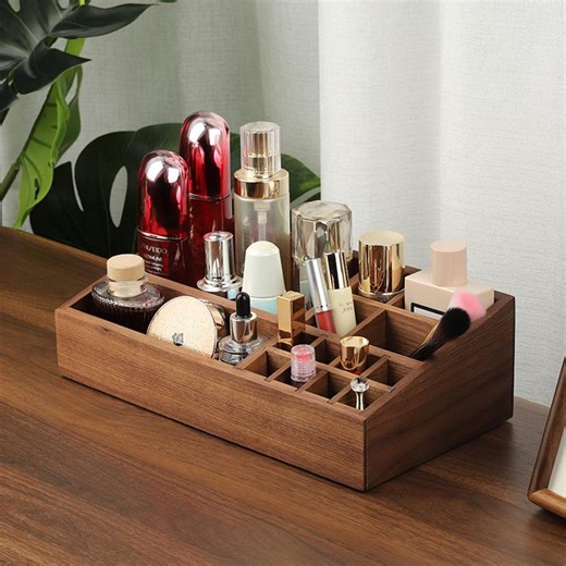 Black Walnut Makeup Organizer, Vanity Cosmetic Storage With Drawers - Etsy