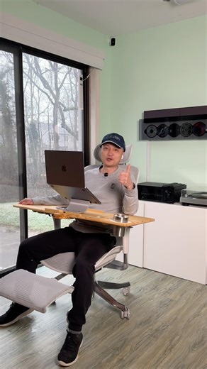 Improved ergonomics with 3D printed laptop stand on DIY mini desk #reclinerworkstation ￼