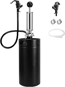 128 Oz Mini Keg Growler with Keg Pump Tap - Mini Kegerator, Portable Beer Keg, Stainless Steel Draft Pour Beer Dispenser for Home Bar, Beer Gifts for Men and Beer Lovers (Matte Black)