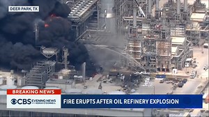1.2K views · 22 reactions | REFINERY FIRE: An explosion set off a tremendous fire at an oil refinery near Houston. At least two people were hurt at the plant owned by Shell Oil. Officials are monitoring air quality and investigating what caused the blast. | CBS Evening News | Facebook