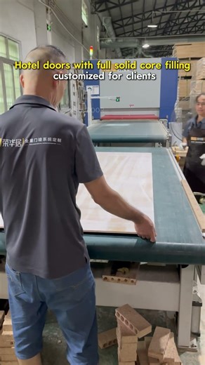 Client-customized hotel doors with full solid filling.