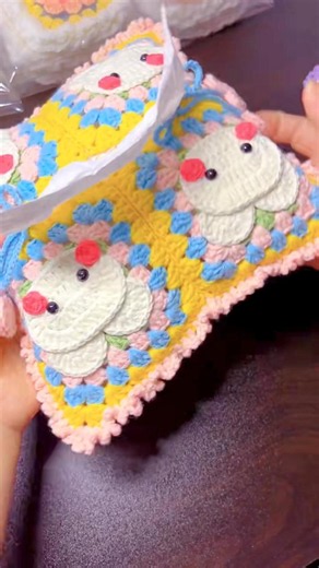 How to Crochet Cute Bunny Granny Square Tissue Box Cover 🐰🧶