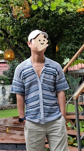 Chenda DIY on Instagram: "It's summer time 🌞⛅ I have been wanting to crochet a shirt for my man long time ago and now I made it 😁 while I'm making this shirt he thought I was working on my new crochet projects like a top or something, he surprised and he loves it when I gave the shirt to him 🤭🥰. I also made a tutorial and pattern for this crochet striped collar shirt on my YouTube channel Chenda DIY, you guys can check it out now 😊 🤳🏻📺🎞️ it's really easy and friendly for beginners and i