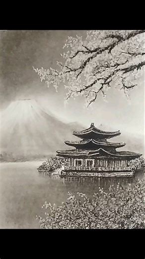 Japanese landscape drawing with pencil/#shorts/#youtubeshorts /#drawing/