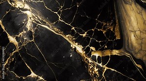 Luxury Black Marble stone with gold lines background texture. Slow panoramic camera motion, macro with deep focus (blur). High detailed 4K video. Pattern texture surface panning background.