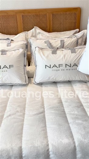 Oreillers de la marque NAF NAF 🇪🇸 – Origine Espagne. 100 % percale de coton, faciles à laver. Dimensions : 50 x 70cm #mariage #جهاز_عروس #déco #oreilles #جهاز | Louanges Literie