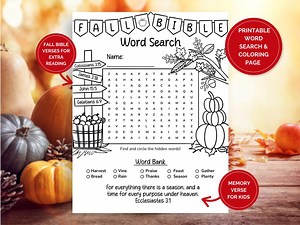 Christian Halloween Fall Bible Word Search Coloring Page, Scripture Learning, Autumn Bible Activity, Sunday School Church Activity, Puzzle - Etsy