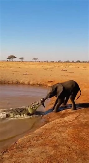 Elephant Saves Calf from Crocodile Attack