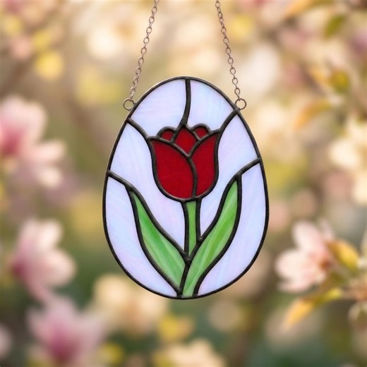 Tulip Easter Egg Stained Glass Pattern, Spring Suncatcher Template (PDF/SVG) - Etsy